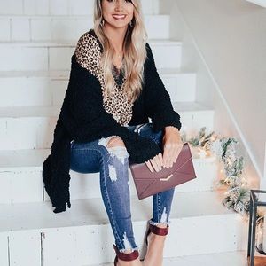 Black popcorn fuzzy knit sweater jacket Oversized fit